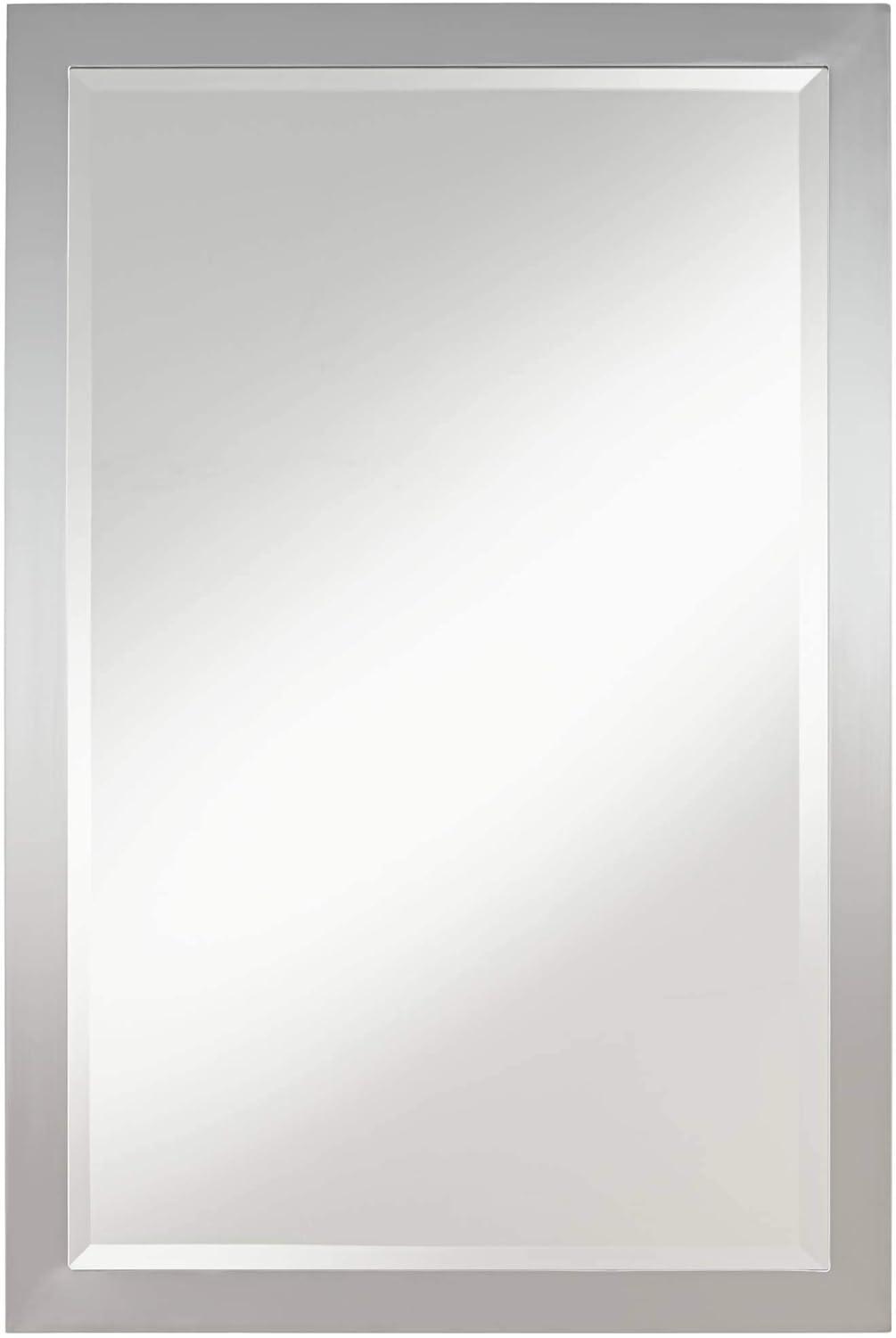 Possini Euro Design Metzeo Rectangular Vanity Wall Mirror Modern Beveled Edge Chrome Metal Frame 22" Wide for Bathroom Bedroom Living Room Home Office