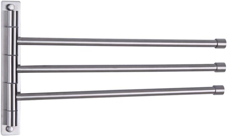 GERZWY Bath Towel Holder Swing Out Towel Bar SUS 304 Stainless Steel Bathroom Hand Towel Rack 3-Bar Folding Arm Swivel Hanger Wall Mount Brushed Finish HYG03-LS
