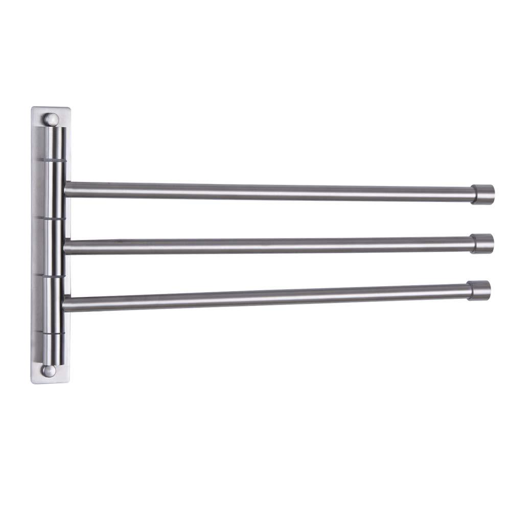GERZWY Bath Towel Holder Swing Out Towel Bar SUS 304 Stainless Steel Bathroom Hand Towel Rack 3-Bar Folding Arm Swivel Hanger Wall Mount Brushed Finish HYG03-LS
