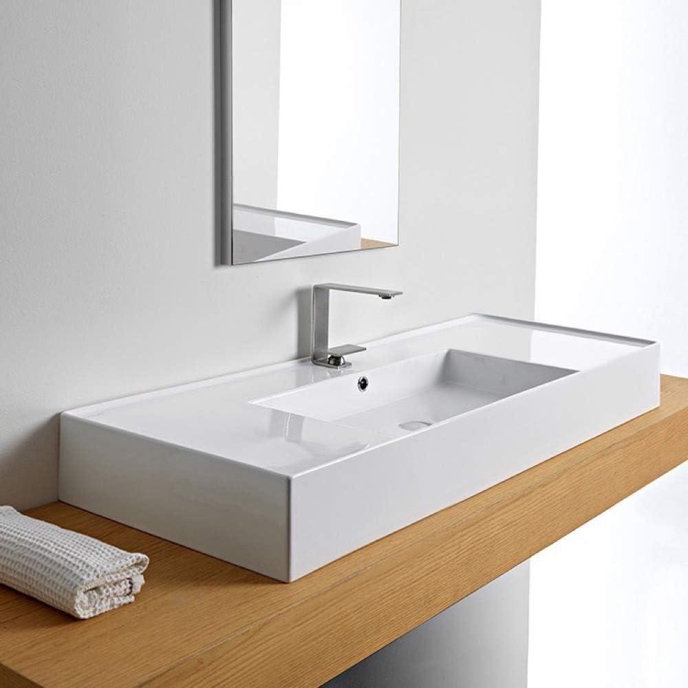 Scarabeo By Nameeks 18.1'' Glossy White Ceramic Rectangular Vessel, Wall Mount Bathroom Sink with Overflow