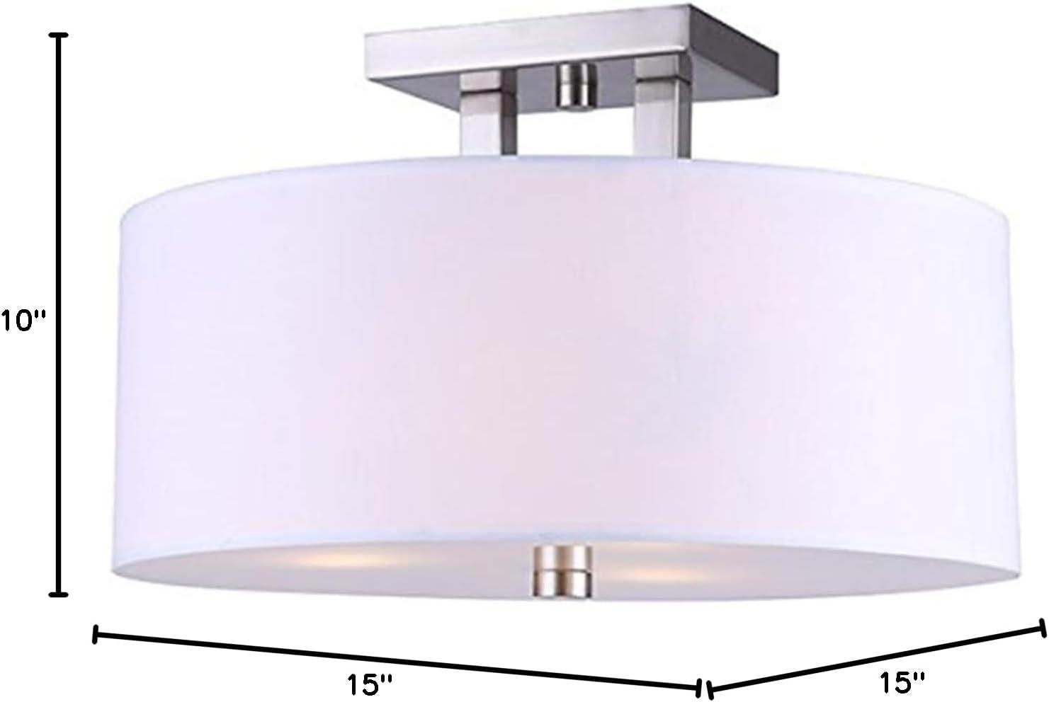 Brushed Nickel Semi-Flush Mount with White Glass Shade