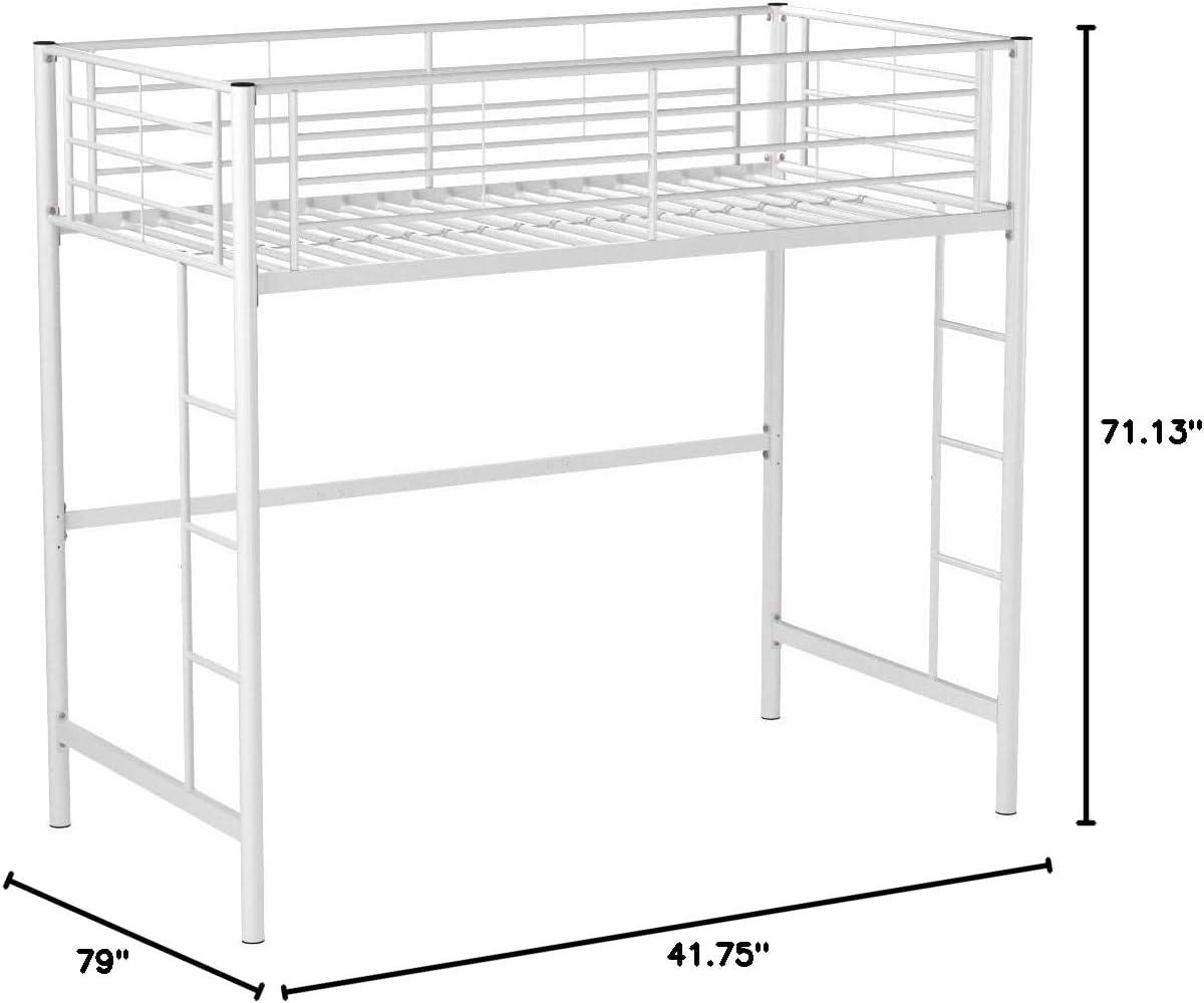 Walker Edison Premium Traditional Twin Metal Loft Bed, White