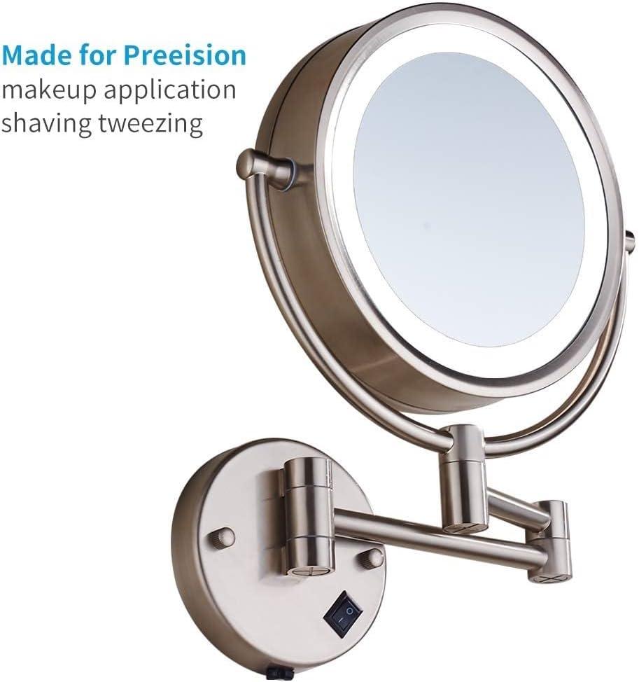 8.5 Inch Wall Makeup Mirror with 3 Tones LED Lights,Double Sided Vanity Mirror for Bathroom 10X Magnification,Plug Powered (Black/10X)