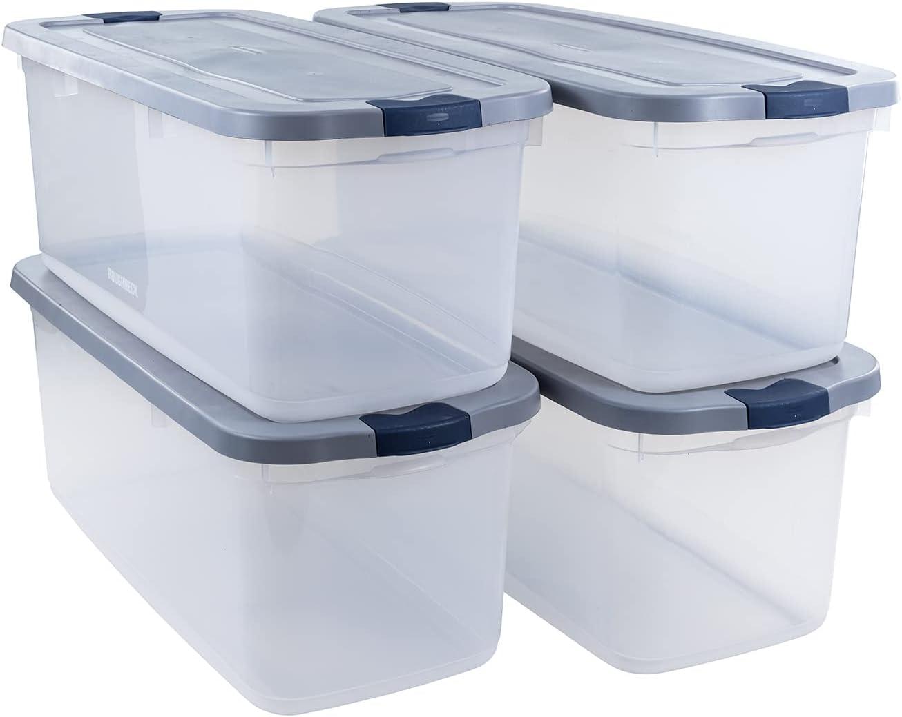 Clear 95 Qt Plastic Storage Bins with Gray Lids, Set of 4