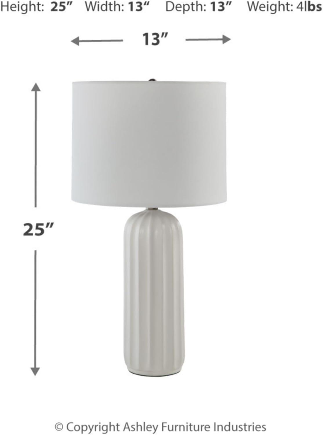 Signature Design by Ashley (Set of 2) Clarkland Table Lamps White: Contemporary Ceramic, Drum Shade, 3-Way Switch