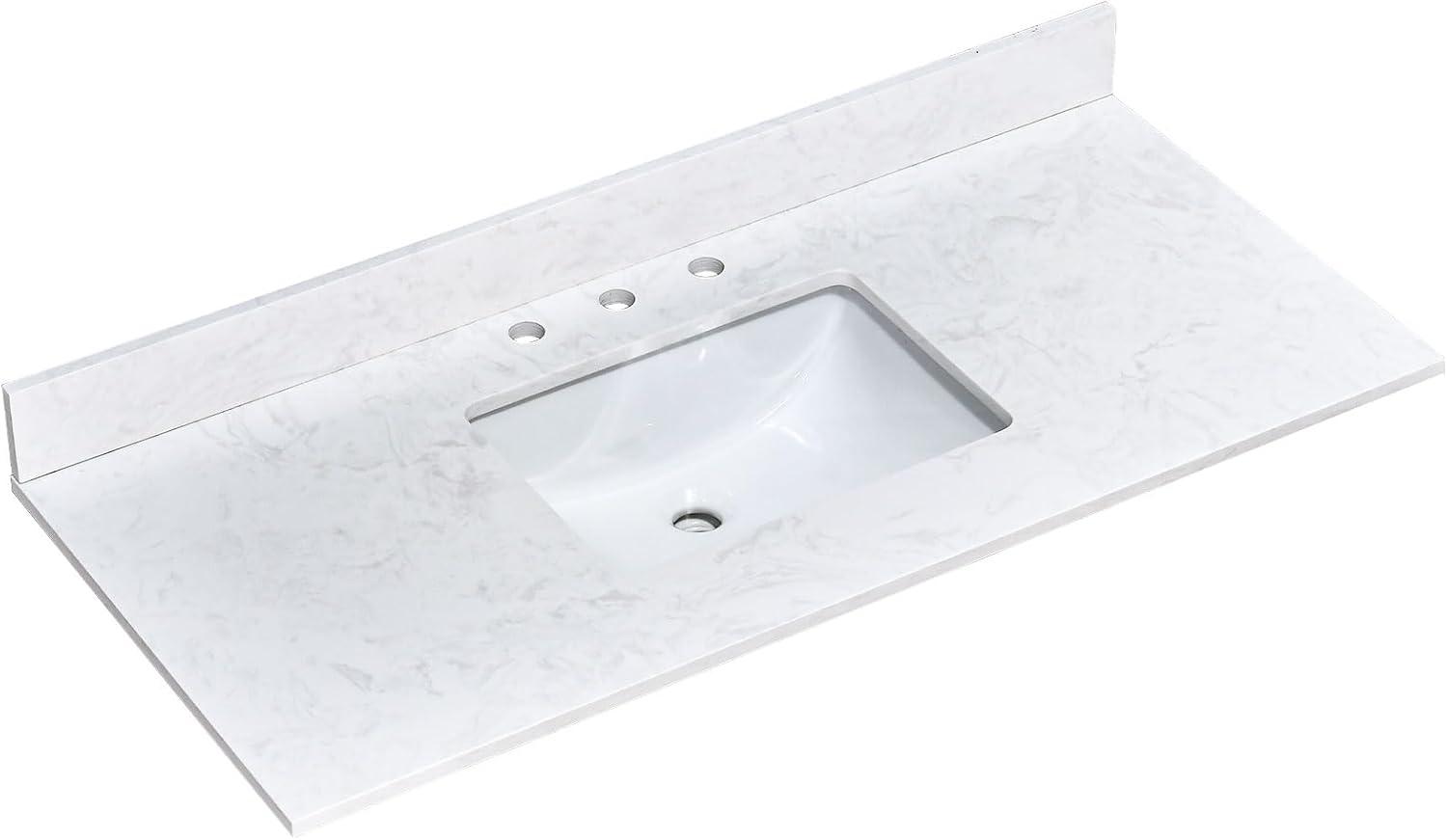 48" White Engineered Stone Vanity Top with Center Sink