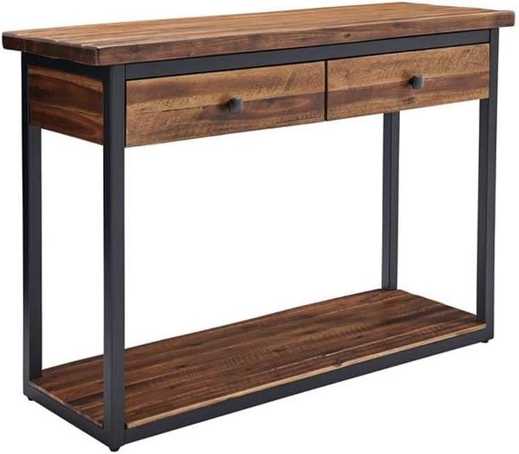 Claremont Rustic Wood Console Table with Two Drawers and Low Shelf Dark Brown - Alaterre Furniture: Industrial Style, Metal Frame, Entryway Storage