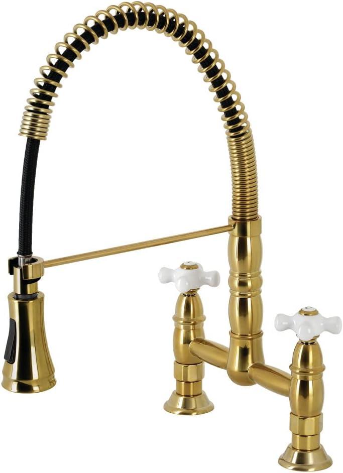 Heritage Brushed Brass Two-Handle Pull-Down Sprayer Kitchen Faucet