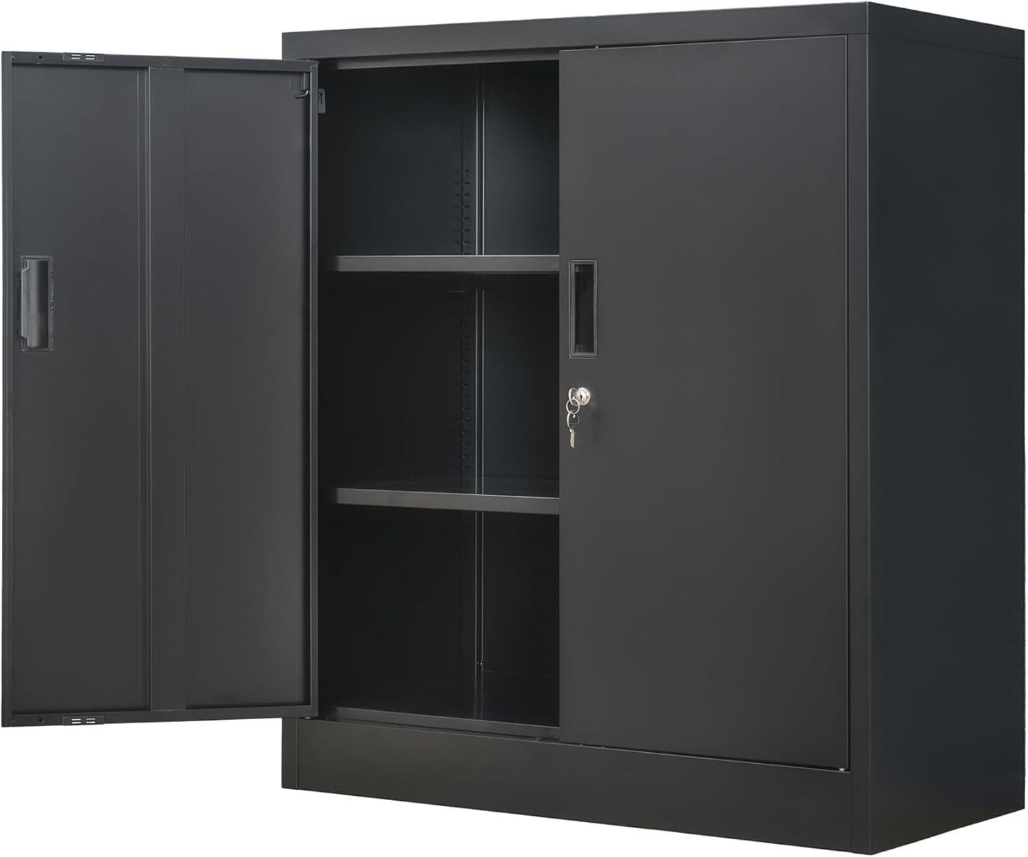 Metal Storage Cabinet, 36" H Locking Storage Cabinet with Adjustable Shelves, Steel Storage Cabinet for Garage, Home, Office, Utility Room-Black