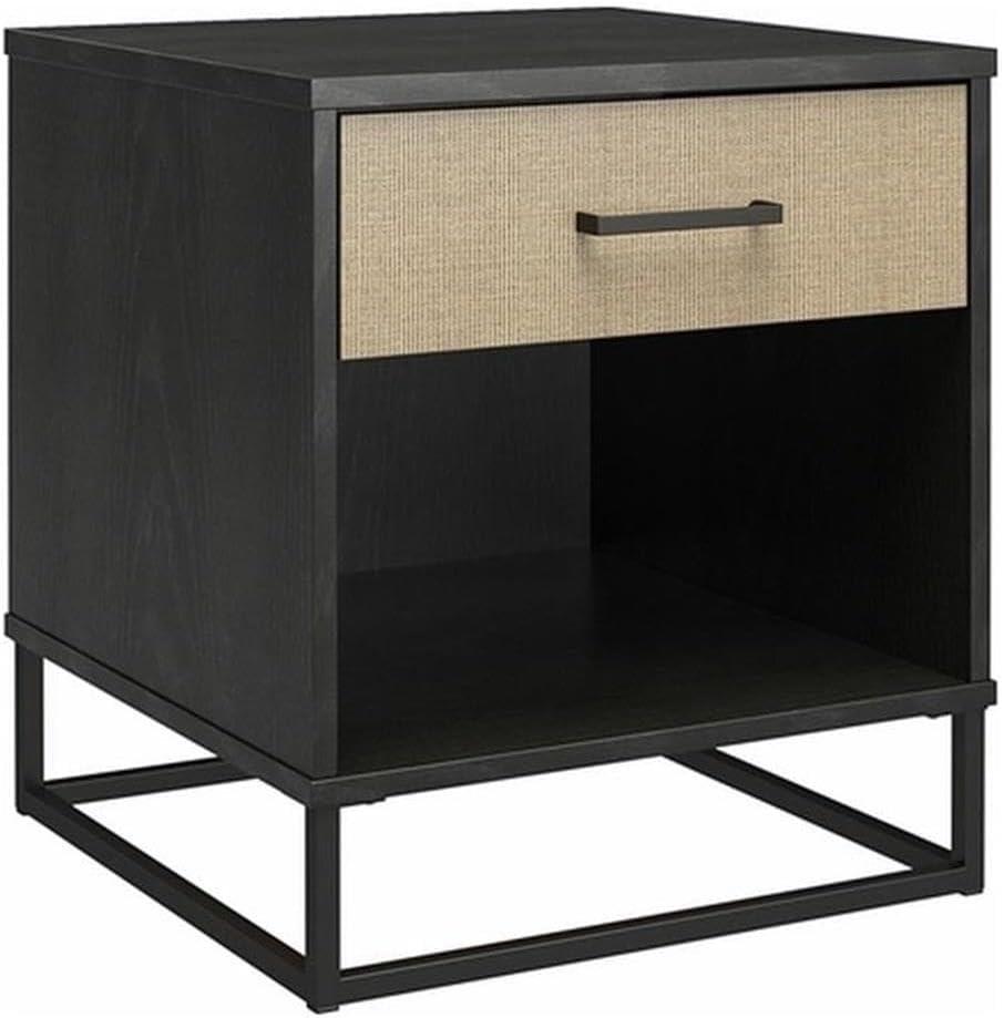 Kelly 1 - Drawer Faux Rattan Nightstand in Black/Brown