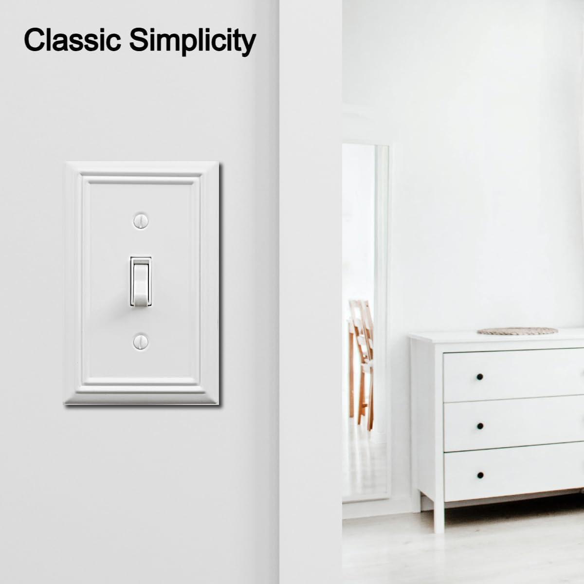 Modern Decorative Wall Plate Switch Plate Outlet Cover, Vintage Retro Wood Grain Design(Single Toggle-4 Pack, White)