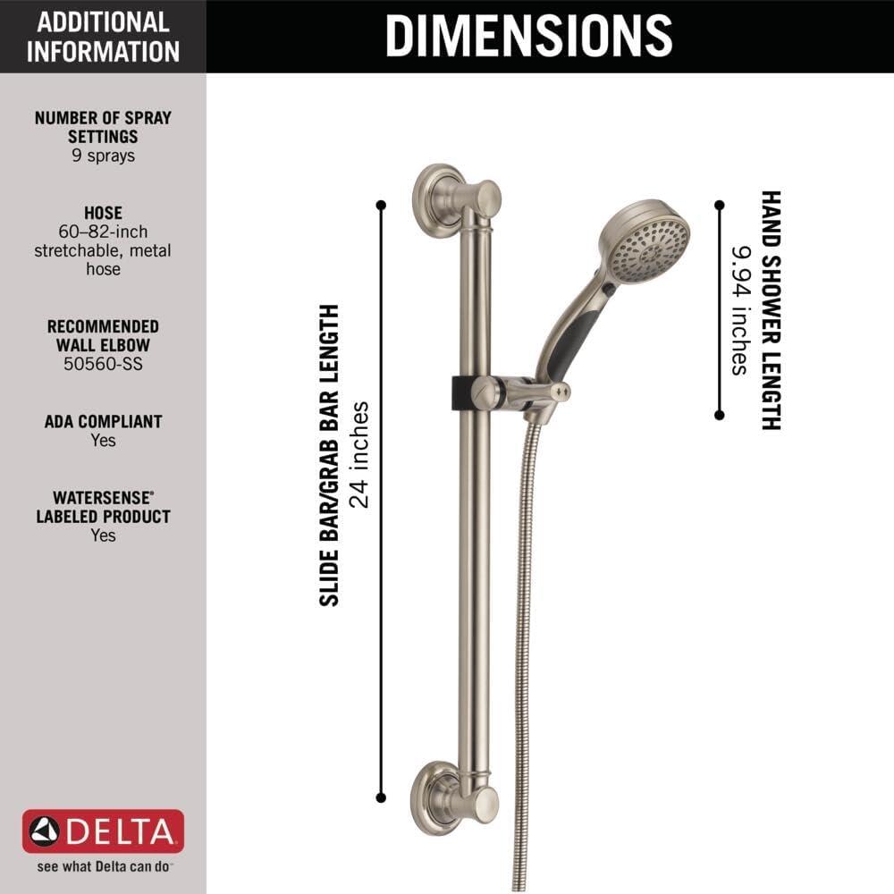 Brushed Nickel 9-Setting Slide Bar Handheld Shower with Hose