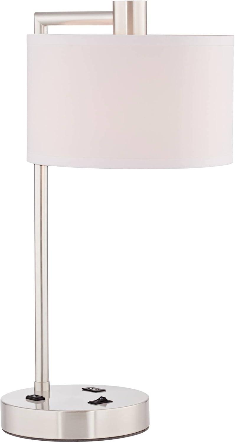 360 Lighting Colby Modern Desk Lamp 21" High Brushed Nickel with USB and AC Power Outlet in Base White Linen Drum Shade for Bedroom Living Room Office