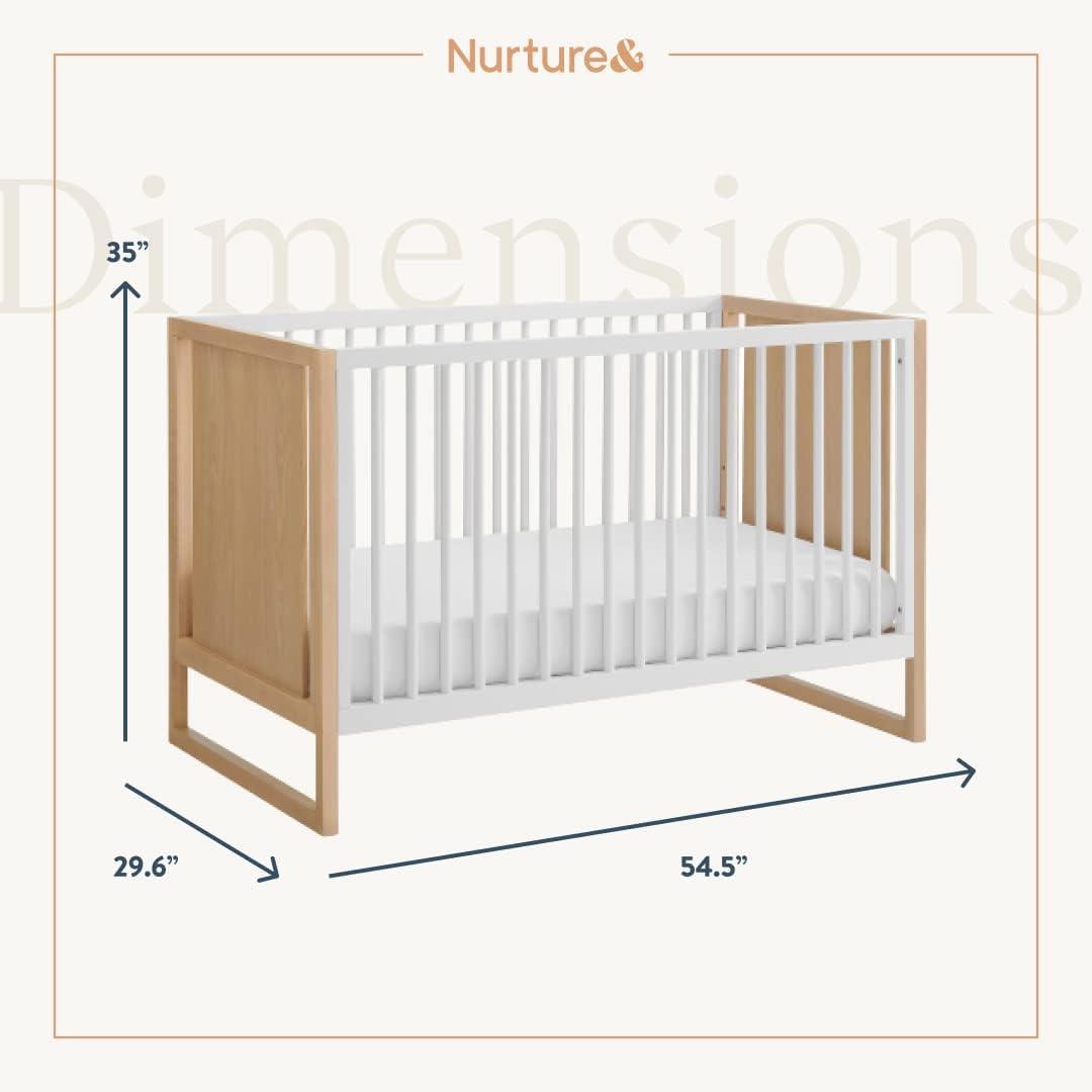 Nurture& Baby, Toddler Convertible Crib | 3 Adjustable Heights (Toddler Guardrail Not Included)