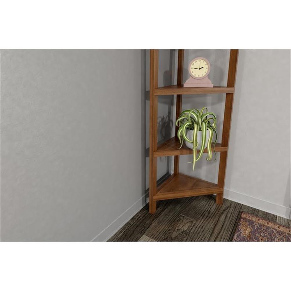 NewRidge 4-Tier Corner Wooden Bookcase Walnut