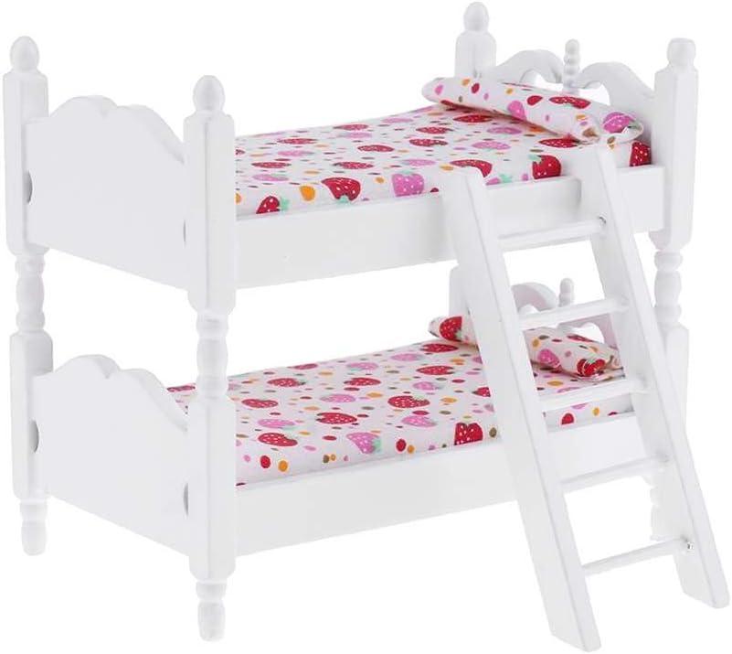 Z MAYABBO Wooden Dollhouse Furniture of Baby bunk Bed with Ladder for Miniature Dollhouse Accessories - 1/12 Scale