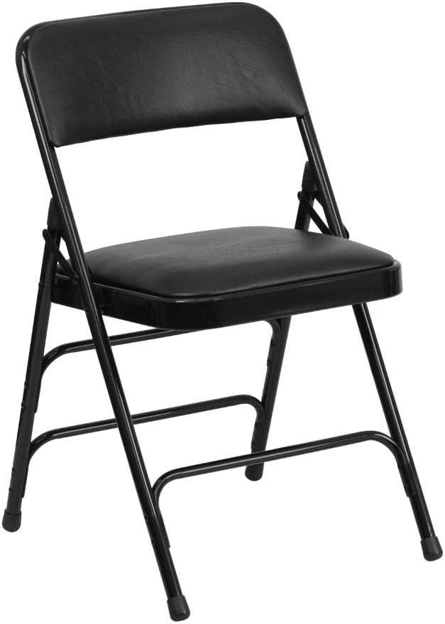 Flash Furniture HERCULES Series Metal Folding Chairs with Padded Seats | Set of 2 Black Metal Folding Chairs