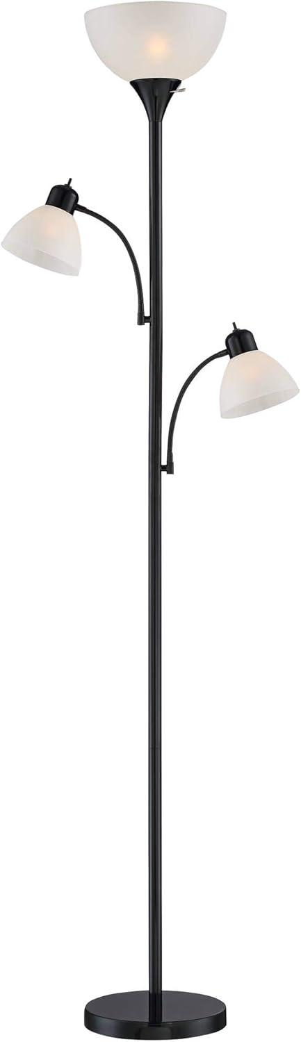 Alexa-Enabled Modern Black Torchiere Floor Lamp with Adjustable Multi-Head