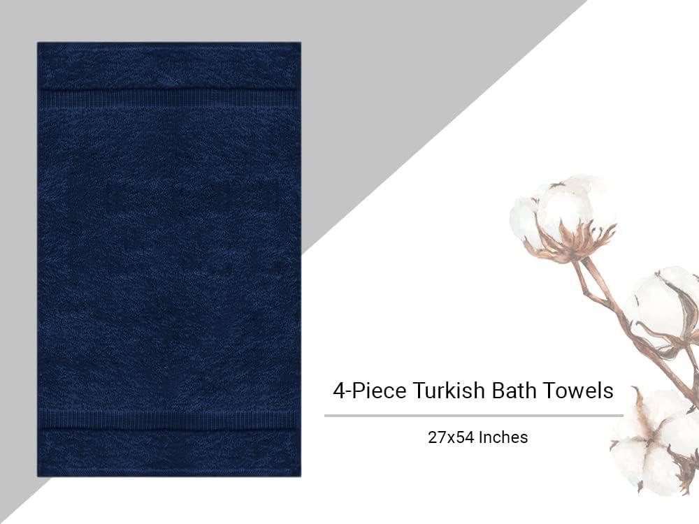 Luxury Hotel & Spa Ultra Soft Hand Towels 100% Turkish Cotton - Navy - Set of 4