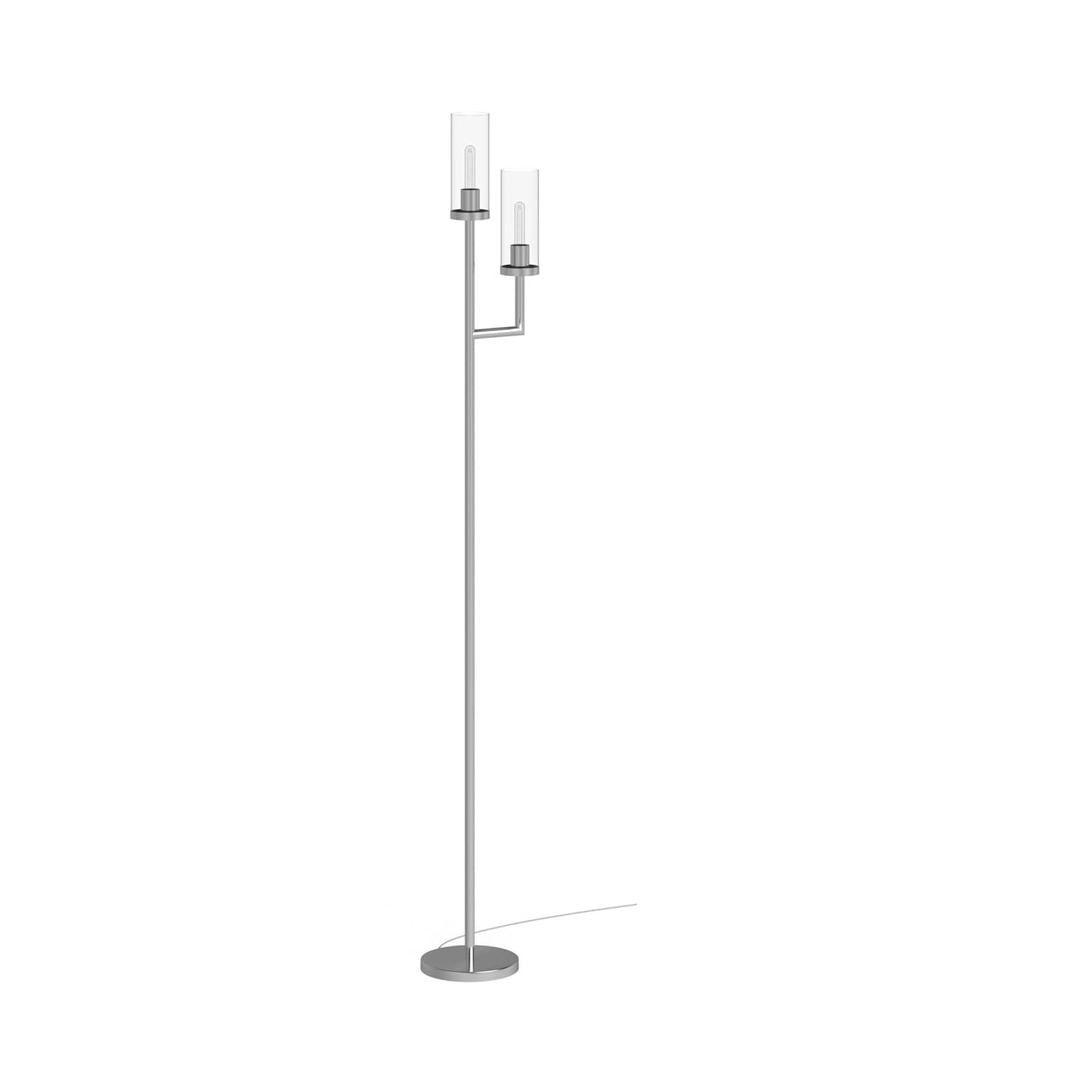 Evelyn&Zoe Basso 2-Light Torchiere Floor Lamp with Glass Shade in Polished Nickel/Clear