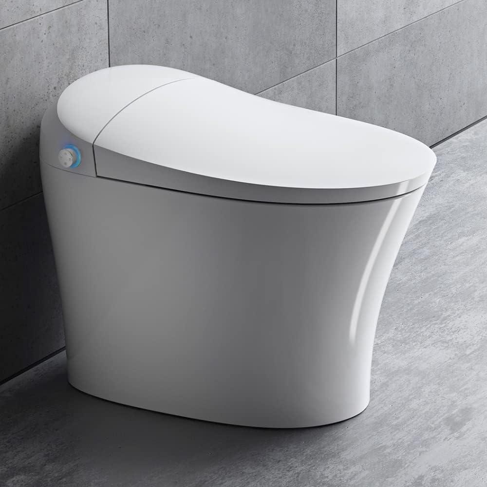 White Smart Bidet Toilet with Heated Seat and LED Nightlight