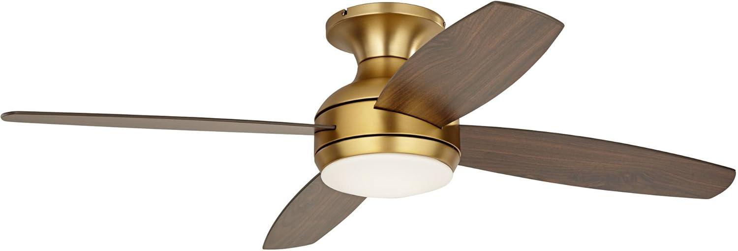 52" Casa Vieja Elite Modern Hugger Indoor Ceiling Fan with Light LED Remote Control Soft Brass Walnut Brown Opal Glass for Living Room Kitchen House