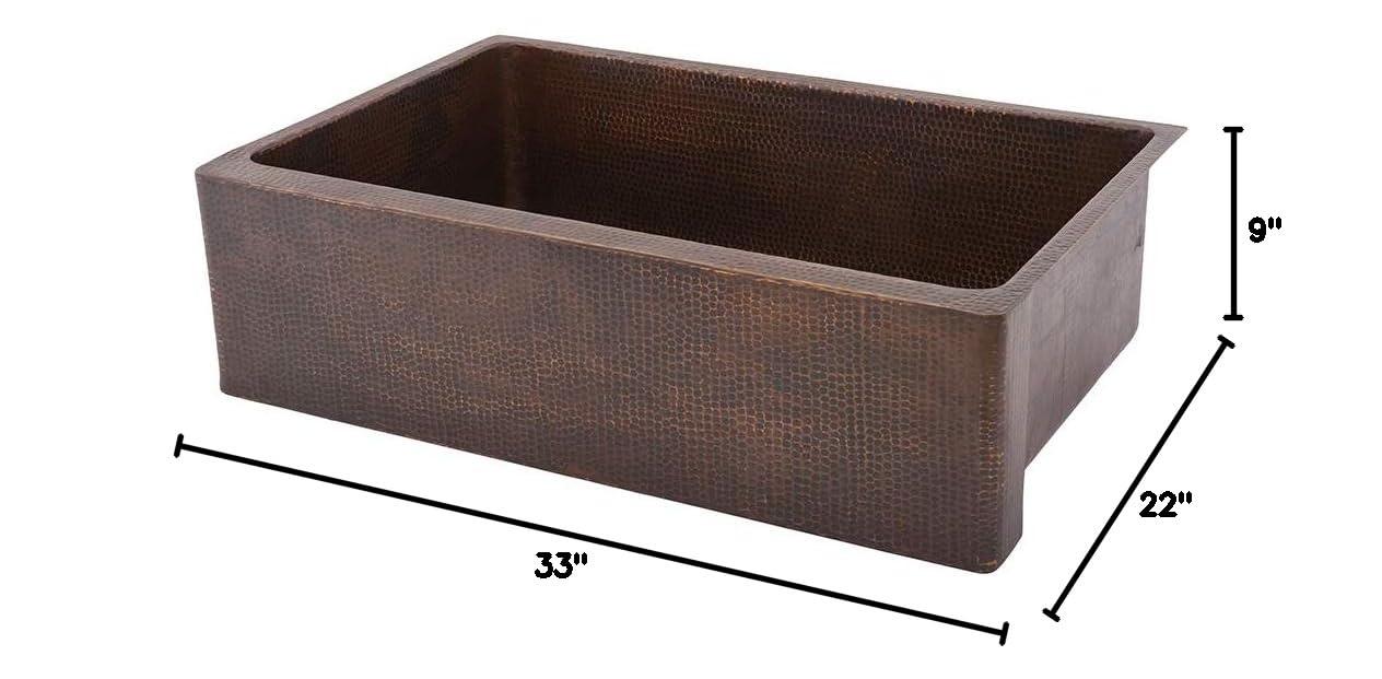 33" Hammered Copper Apron Front Single Basin Kitchen Sink
