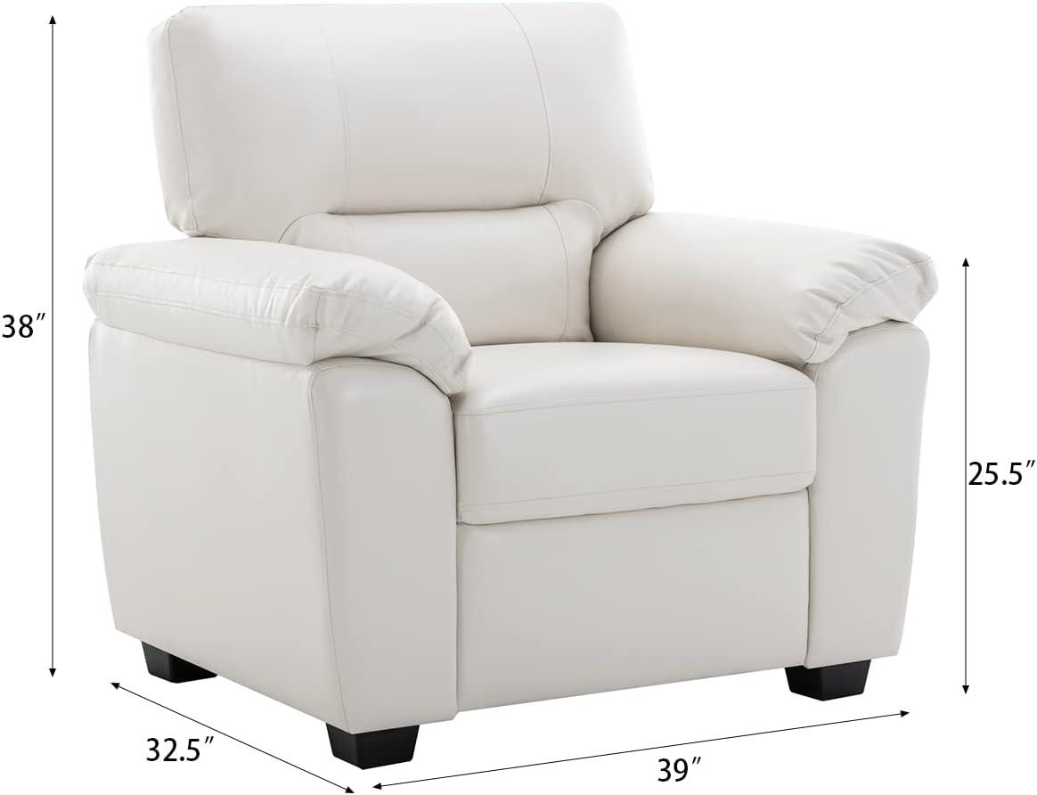 6 seater  Living Room Sofa Loveseat Set Comfortable Faux Leather Couch with Pillows White-Morden Fort