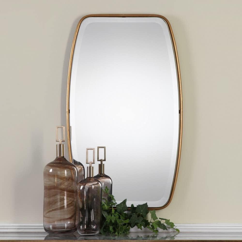 Uttermost Round Rectangular Vanity Accent Wall Mirror Modern Edge Beveled Gold Frame 21" Wide for Bathroom Bedroom Living Room