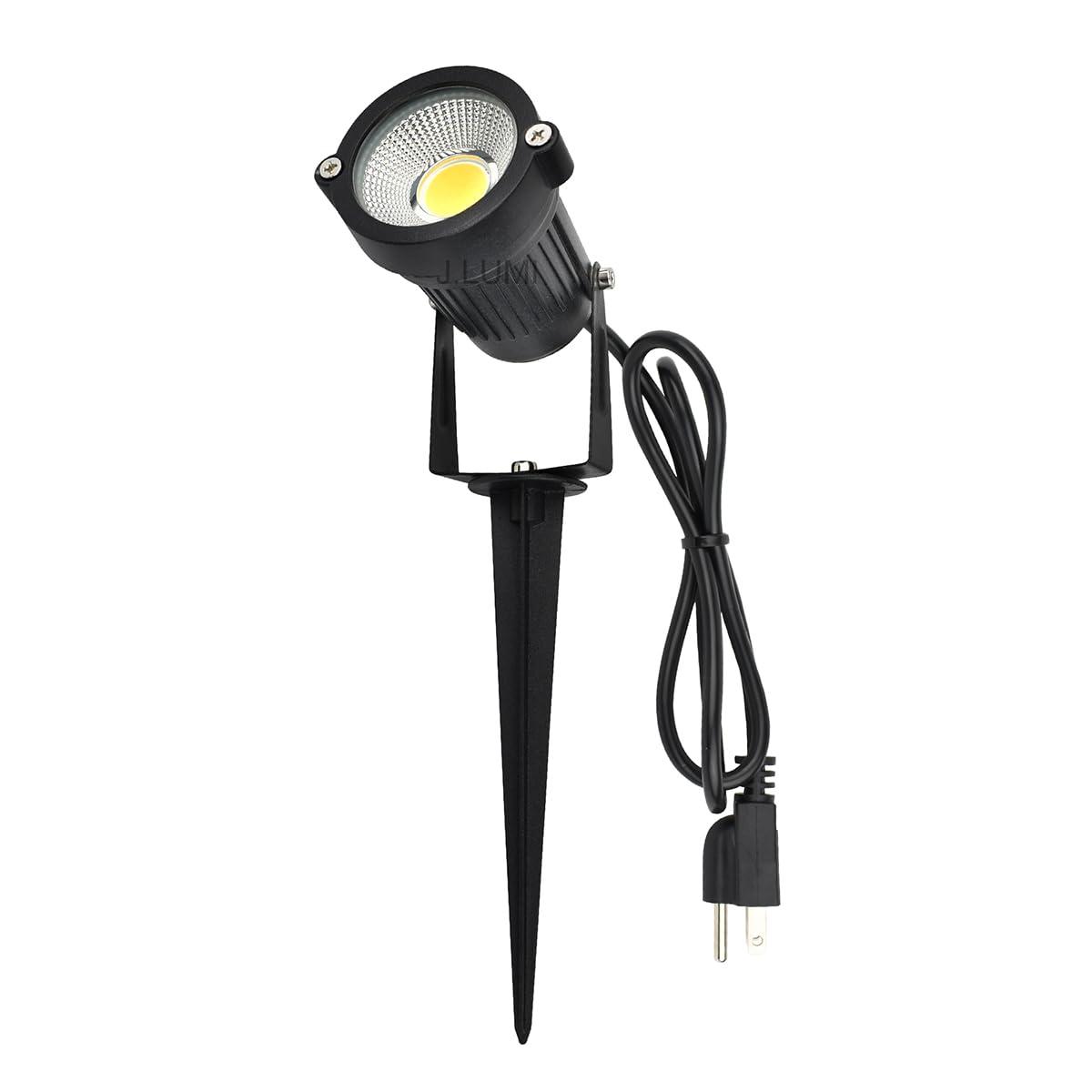 GSS6005 LED Landscape Spotlights Outdoor Plug in Light 5W, 120V AC, 3000K Warm, Metal Construction with Ground Stake, Outdoor and Indoor Use, 3-ft Cord with Plug, Black