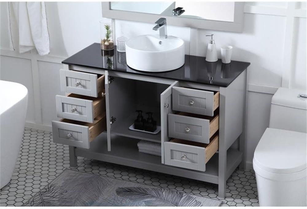 Elegant Decor Ralph 48" MDF Wood and Steel Vessel Sink Bathroom Vanity in Gray