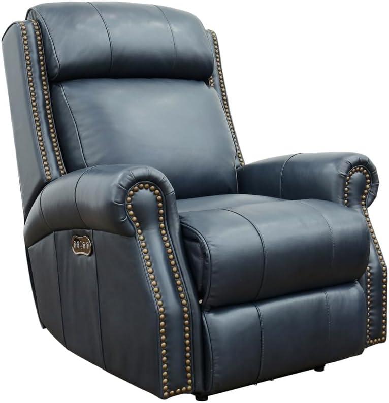 Shoreham Blue Leather Swivel Recliner with Wood Accents