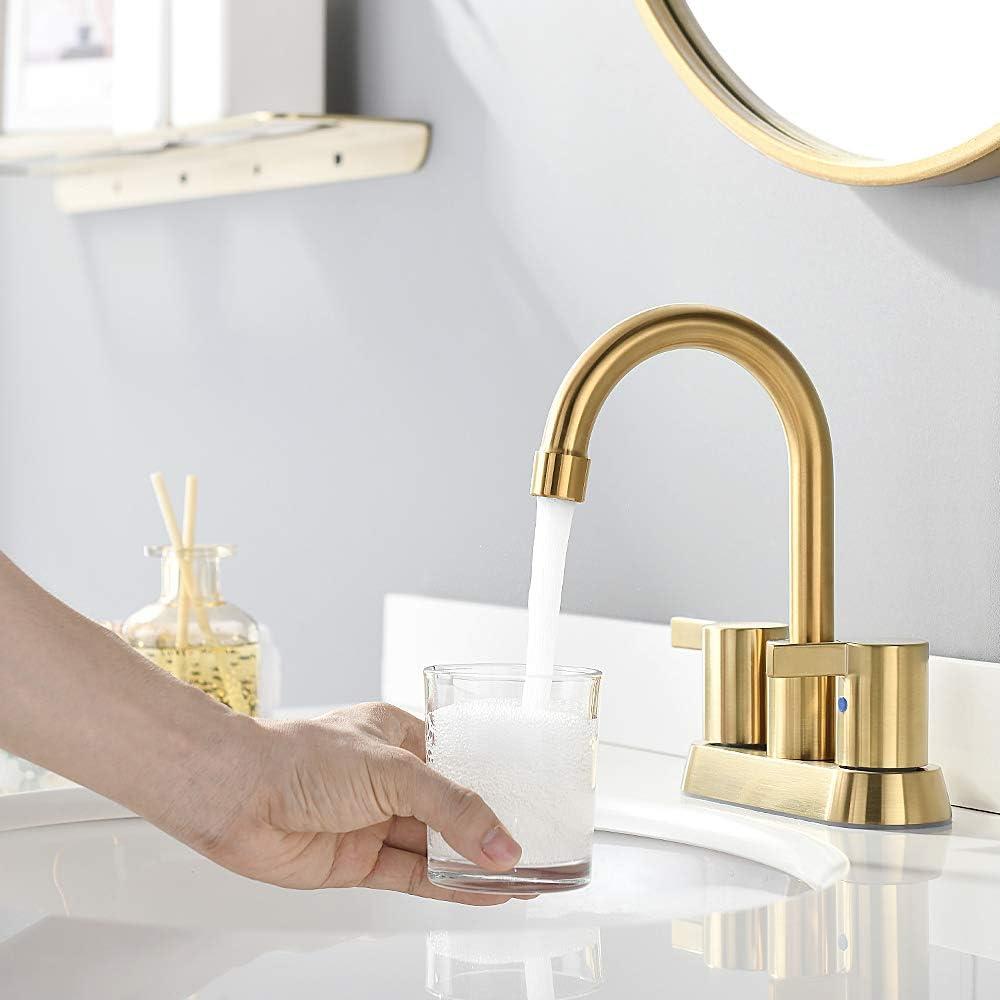 Brushed Gold 4-Inch Centerset Bathroom Faucet with Swivel Spout