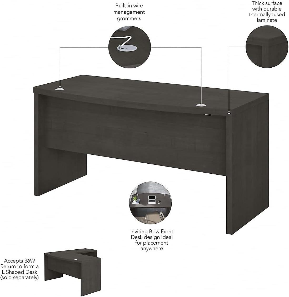 Charcoal Maple 60" Wood Desk with Filing Cabinet