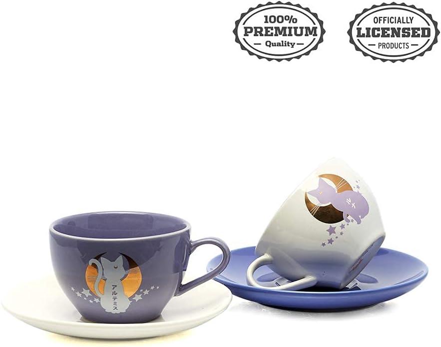 Sailor Moon Anime Manga Luna and Artemis 4 PC Tea Cup Set 6.7 oz 2 Saucers 2 Cups Multicoloured