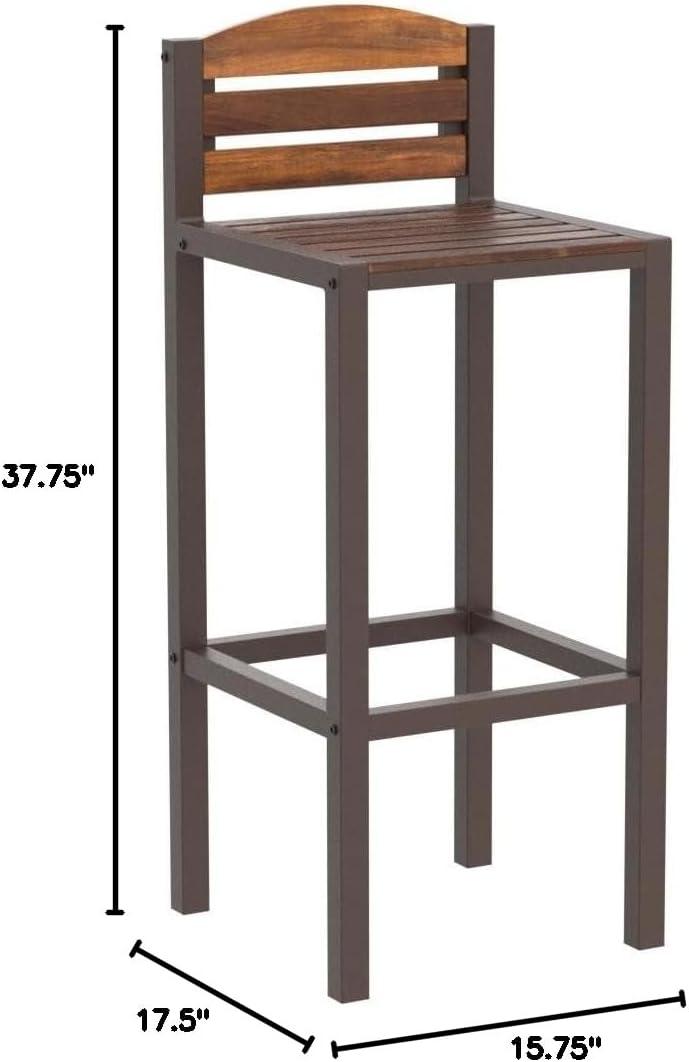 Milos Set of 2 Acacia Barstool - Dark Brown / Rustic Metal - Christopher Knight Home: UV & Weather-Resistant Patio Seating