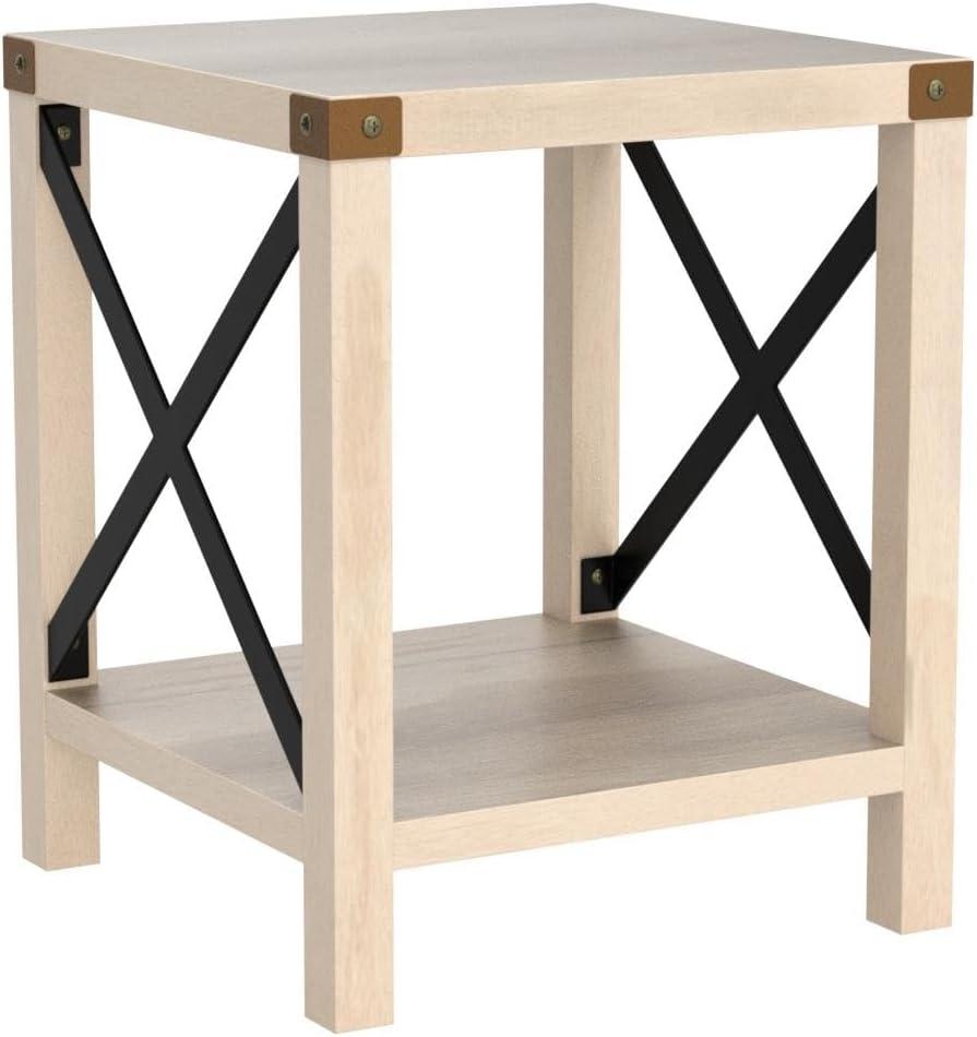 Farmhouse Metal-X End Tables with Lower Shelf in Gray Wash (Set of 2)