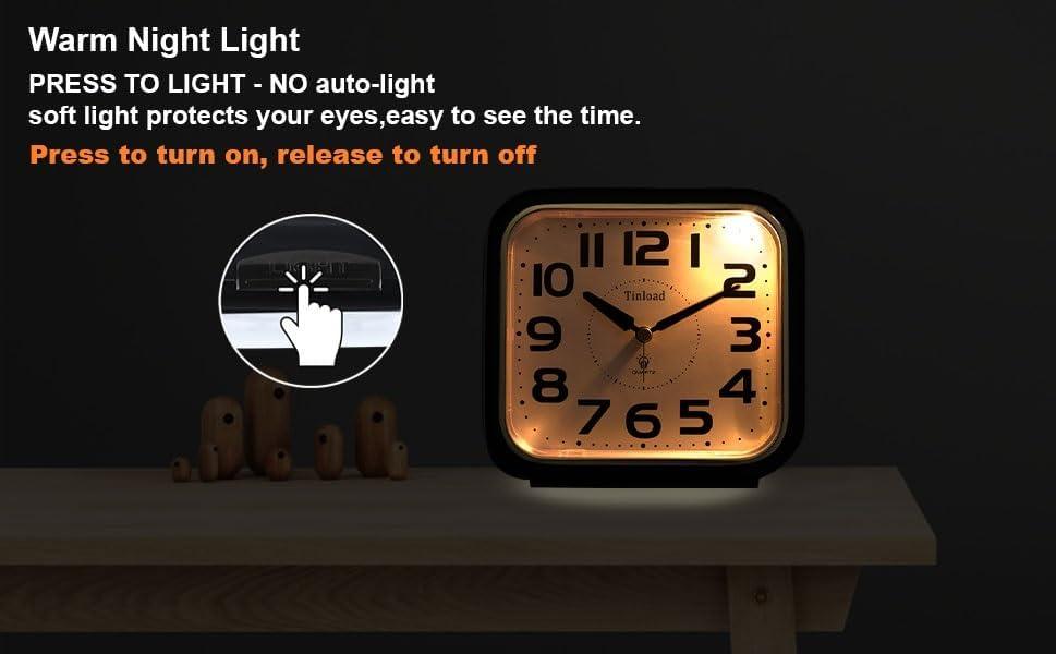 5.5" Silent Analog Alarm Clock Non Ticking, Gentle Wake, Beep Sounds, Increasing Volume, Battery Operated Snooze and Light Functions, Easy Set, Black (Best for Elder)