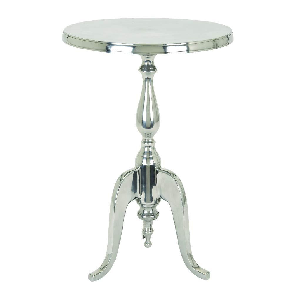 Aluminum Accent Table with Pedestal Base Silver - Benzara
