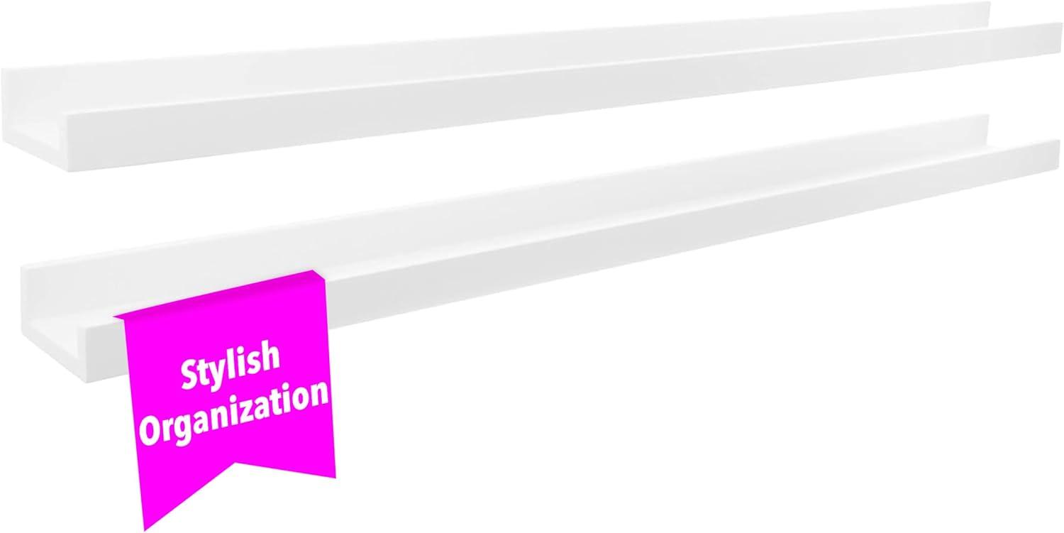 kieragrace KG Modern  Edge Frame Ledge  Set of 2 White Engineered Wood