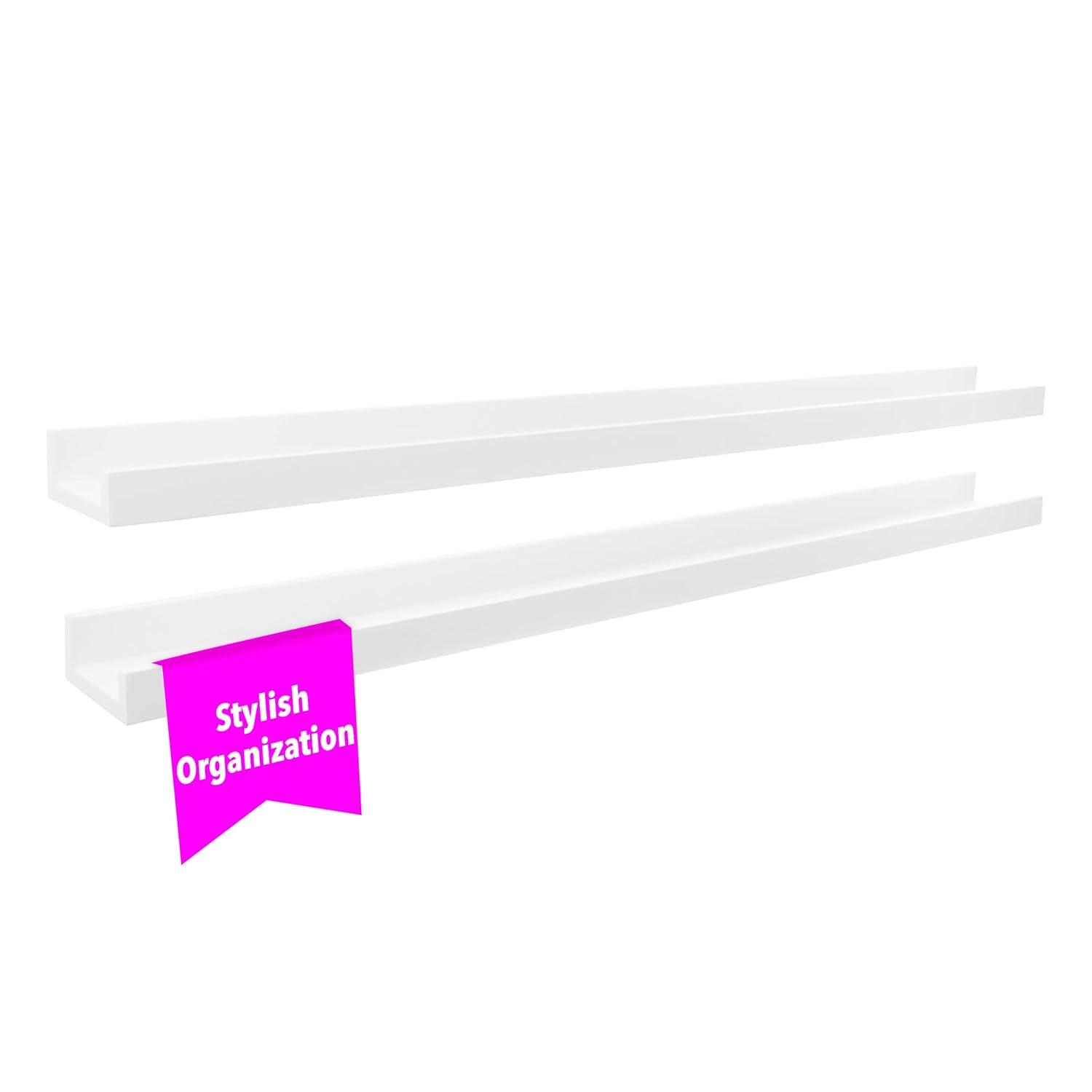 kieragrace KG Modern  Edge Frame Ledge  Set of 2 White Engineered Wood