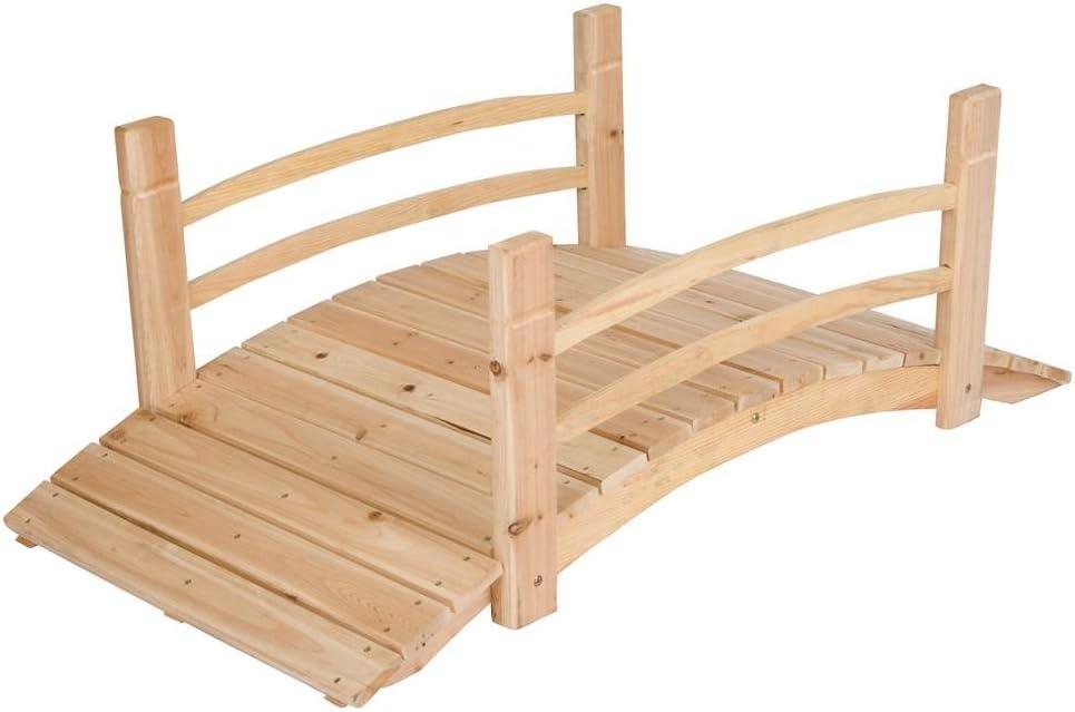 Shine Company Cedar Wood Garden Bridge with Handle Rails in Beige