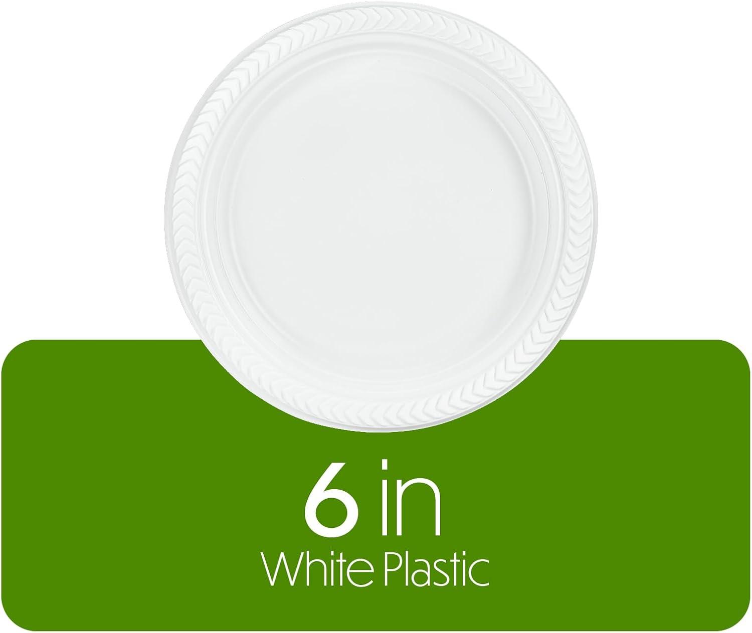 PLASTICPRO Round Disposable and Microwavable Party Plates, 6", 100 Count