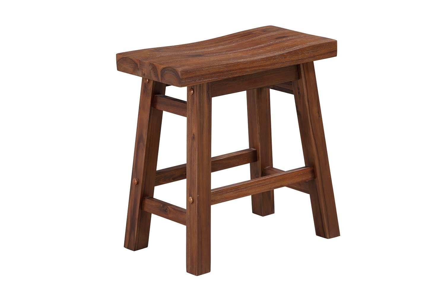Set of 2 18" Sonoma Saddle Stools, Acacia Wood, Rustic Farmhouse - Boraam