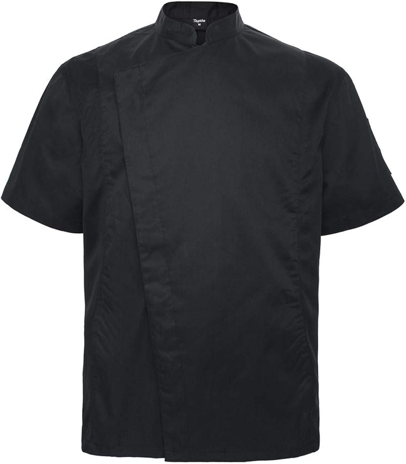 Unisex Black Short Sleeve Chef Coat with Mandarin Collar