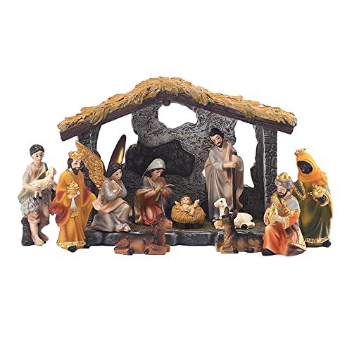 vebyrgF Christmas Nativity Scene Hand Painted Sculpted Collectable Table Ornament Nativity Sets For Christmas Indoor Manger Scene