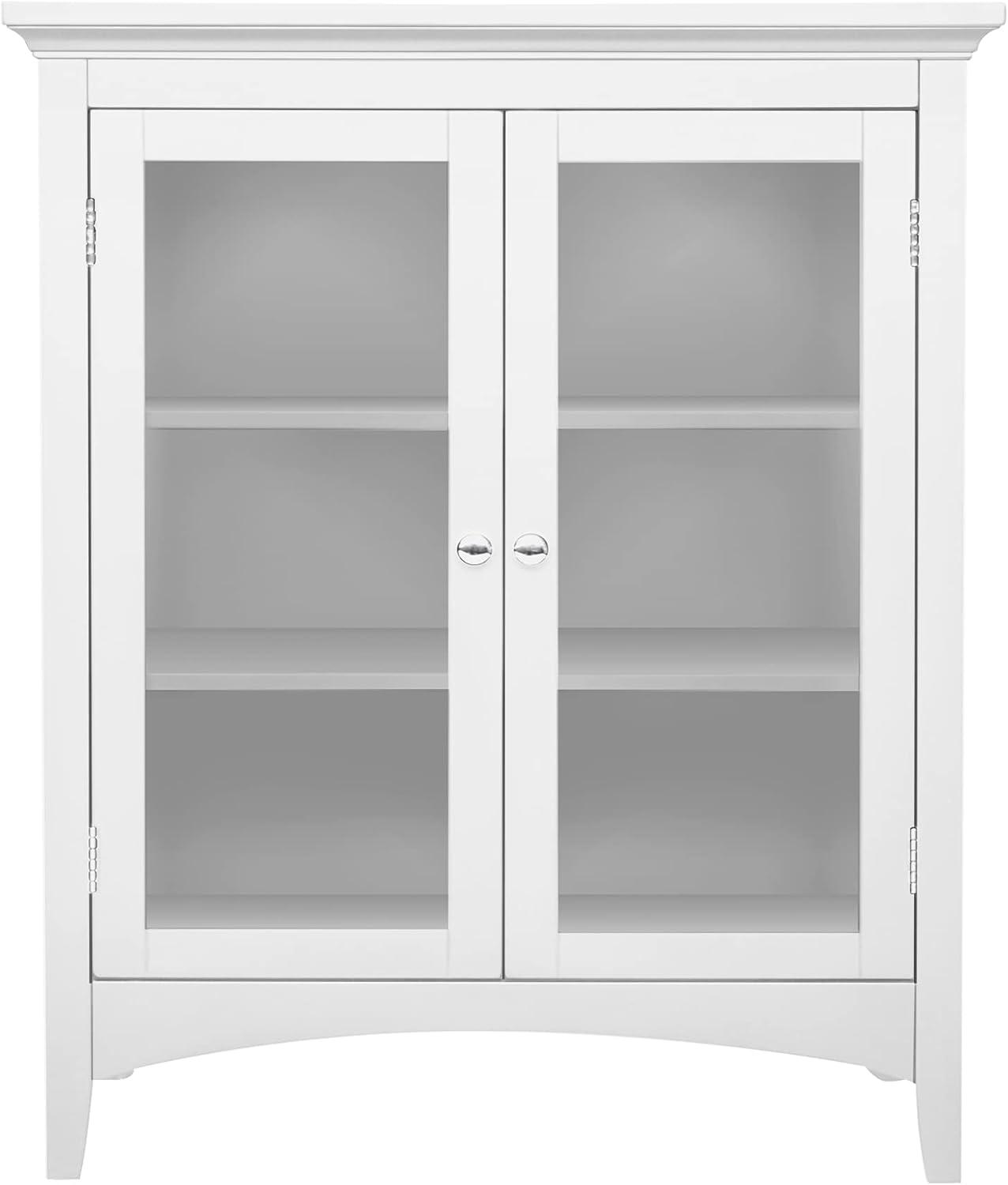 Teamson Home Madison Freestanding Two-Door Floor Accent Cabinet with Tempered Glass Panels, White