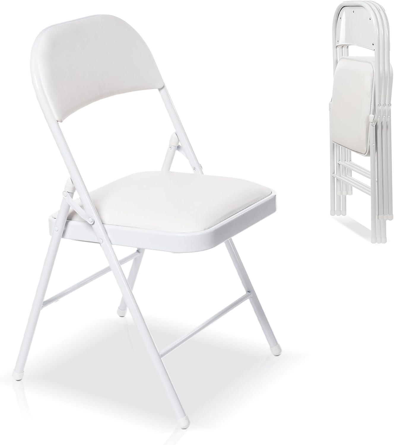 White Metal Frame Padded Folding Chairs, Set of 4