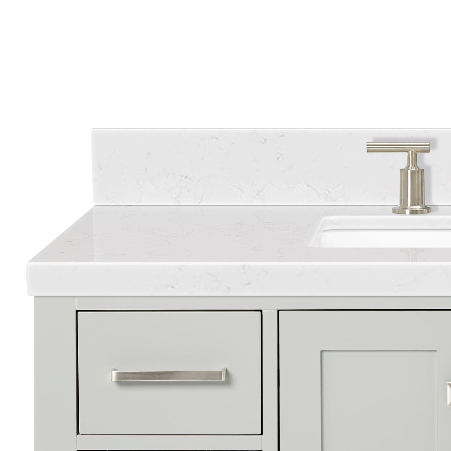 Eviva Aberdeen 42"W x 22"D Gray Bathroom Vanity with White Carrara Quartz Countertop and Undermount Porcelain Sink