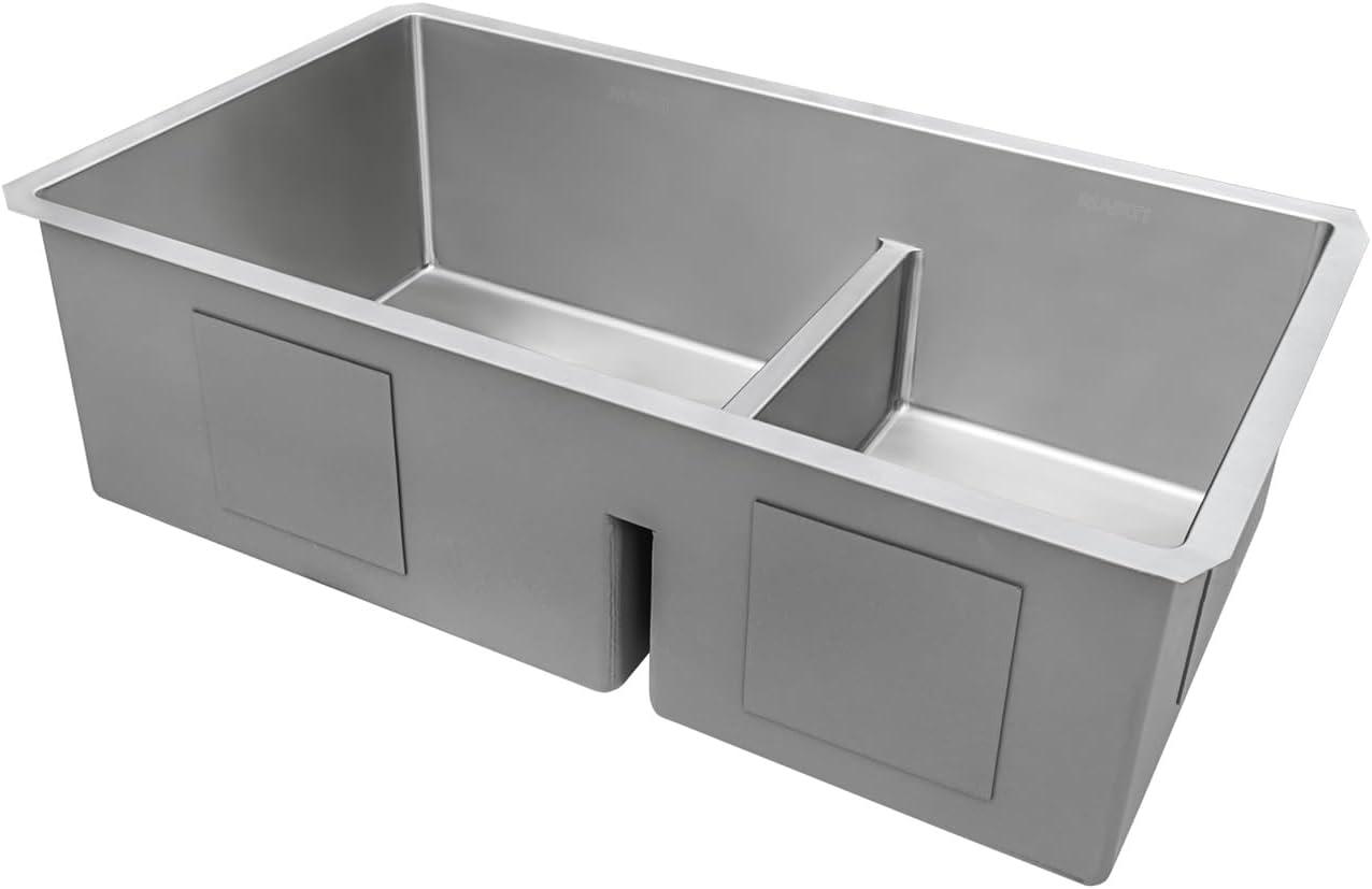 Ruvati 33-inch Low-Divide Undermount 60/40 Double Bowl Rounded Corners Stainless Steel Kitchen Sink